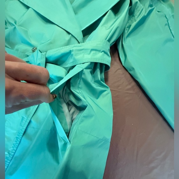 MaxMara Blue/Green Hood/Shawl Collar Trench Coat w/ Belted Waist Size 14/XL $ - Picture 13 of 16